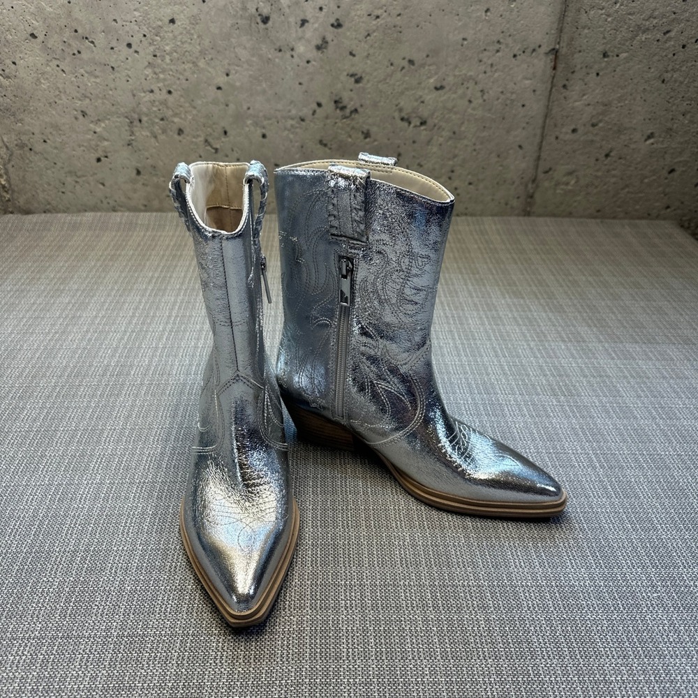 Metallic Silver Western Cowboy Boots‎ Womens 5 Festival Western Mid SShaft